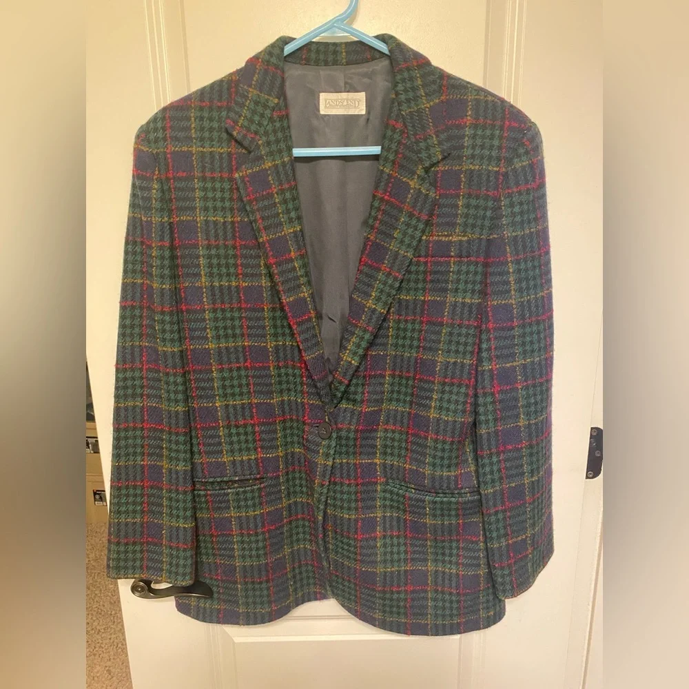 Lands' End Women’s Wool Plaid Blazer - Multicolor